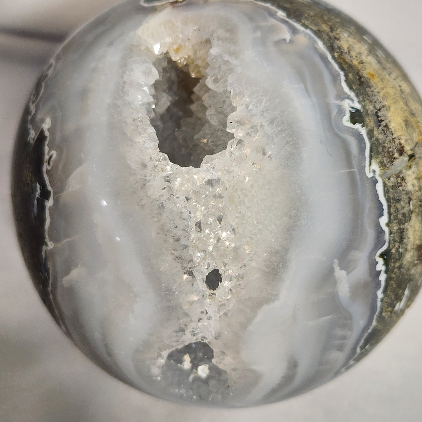 Crystal Coved Moss Agate Sphere
