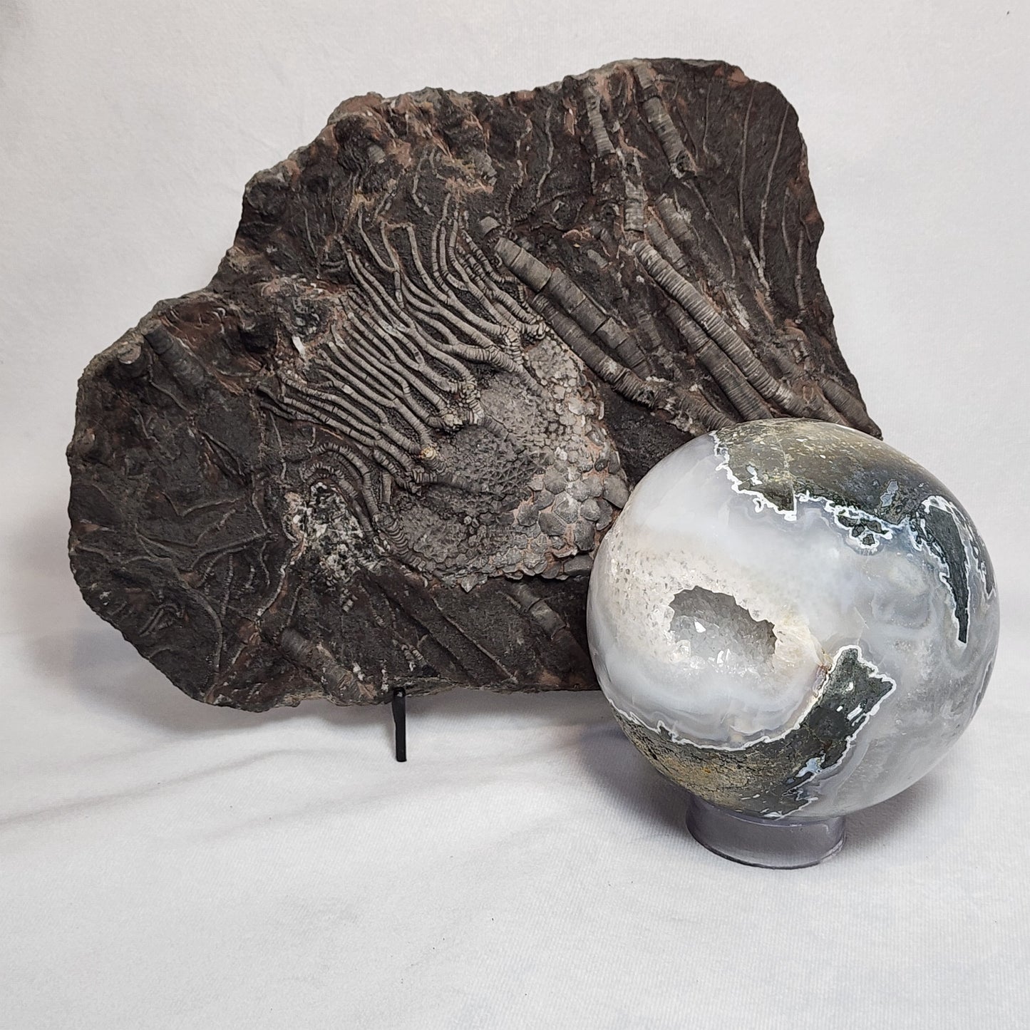 Crystal Coved Moss Agate Sphere
