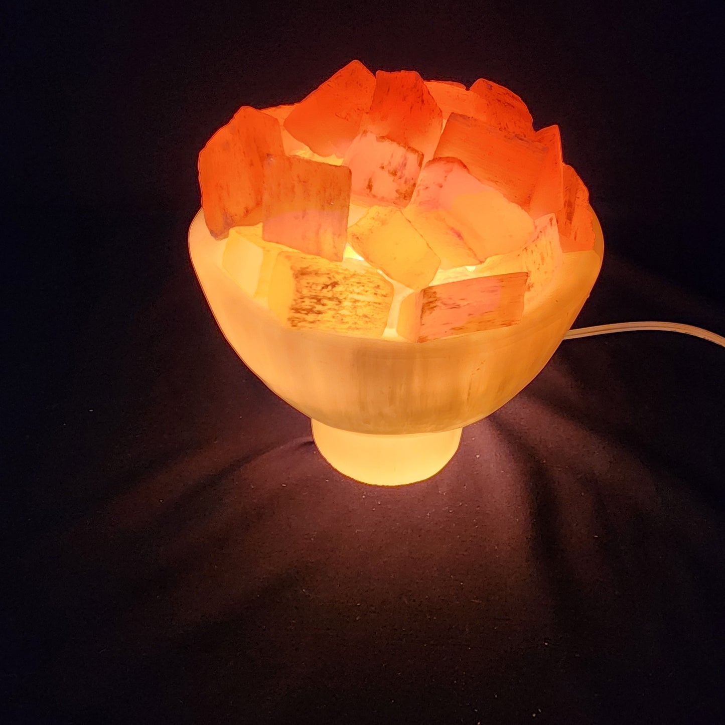 Stunning Selenite Lamp with Orange Calcite