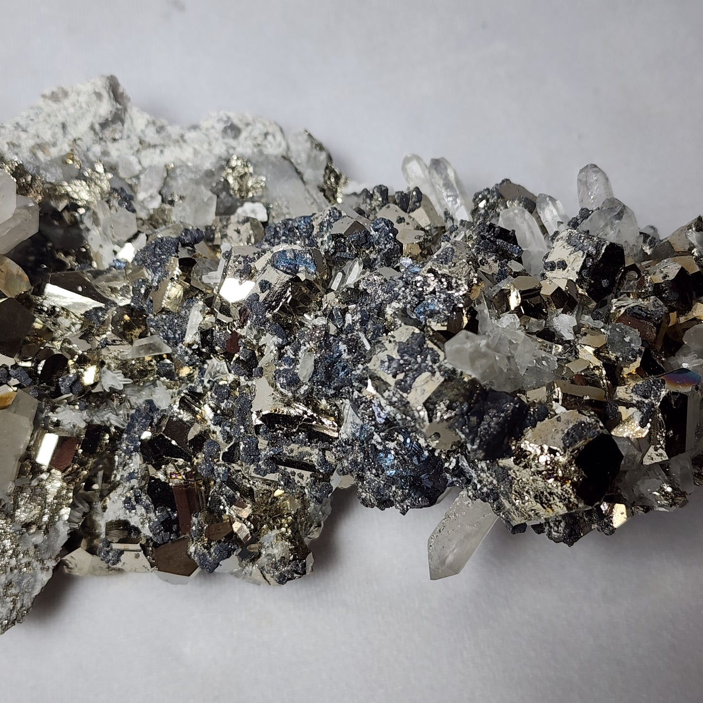 Gorgeous Rainbow Pyrite on Quartz