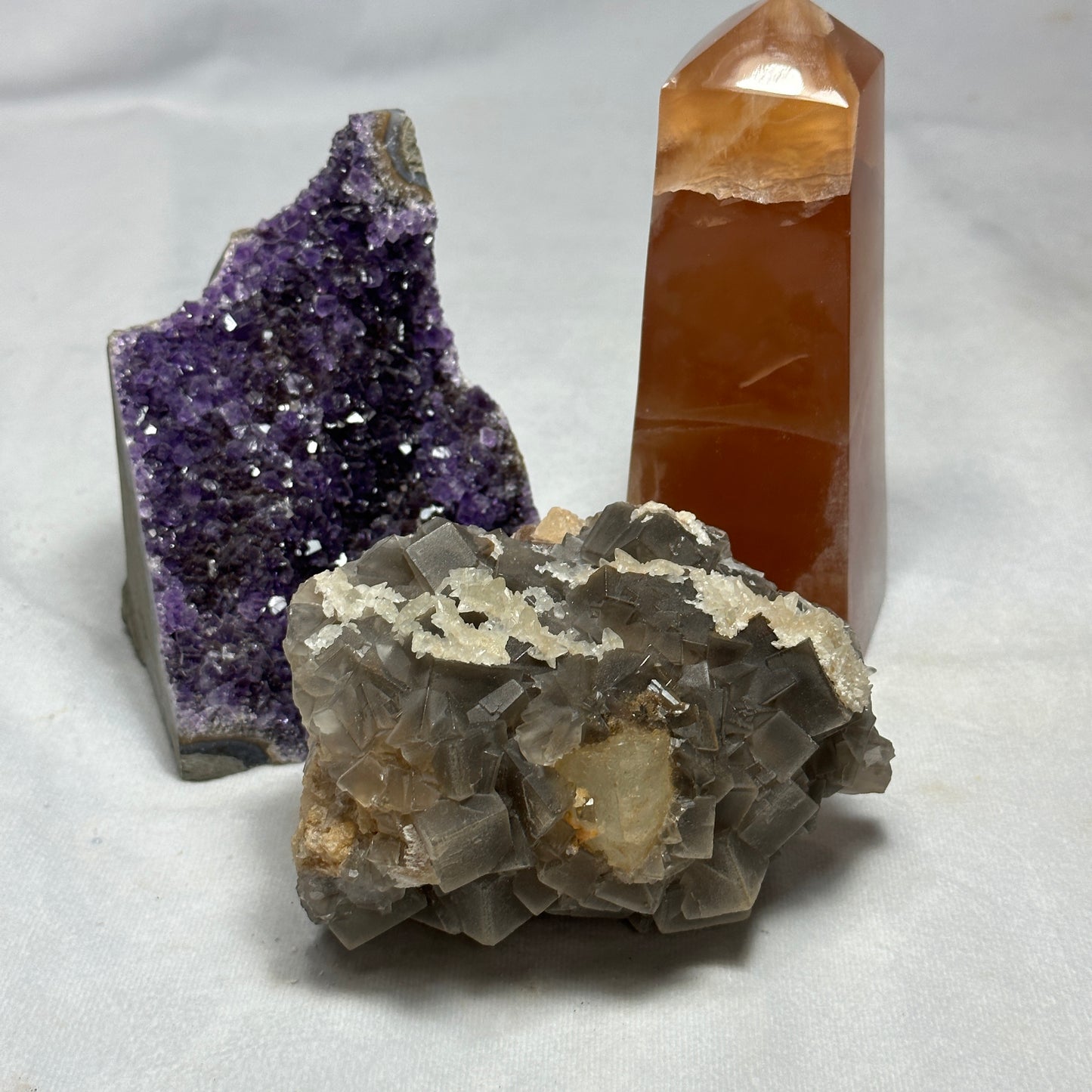 Lovely Fluorite and Dogtooth Calcite Cluster