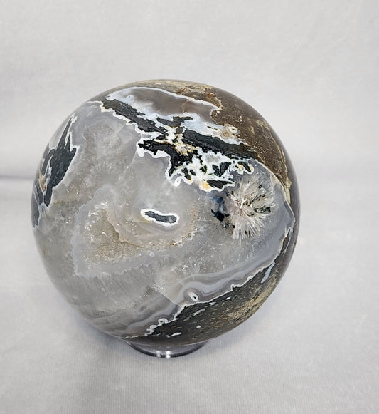 Crystal Coved Moss Agate Sphere