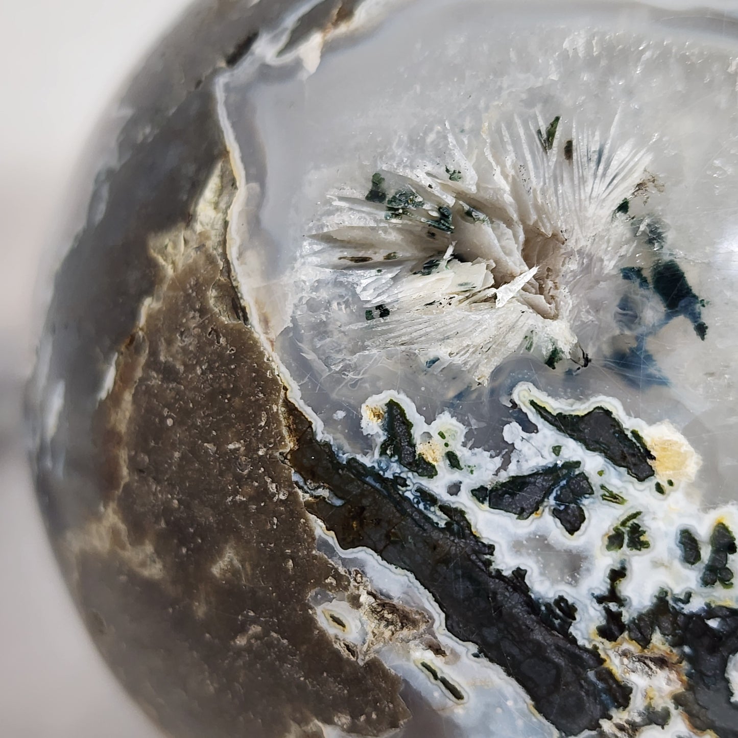 Crystal Coved Moss Agate Sphere