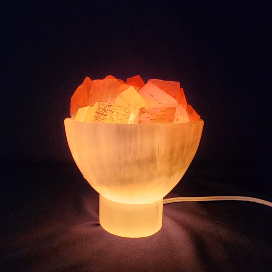 Stunning Selenite Lamp with Orange Calcite