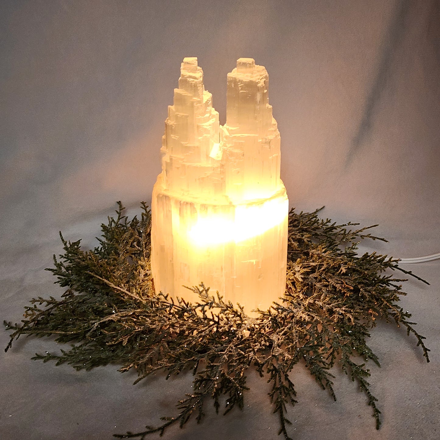 Stunning 8" Selenite Double Lamp Tower