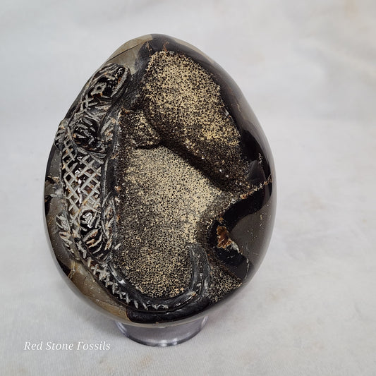 Hand carved Lizard on Septarian Egg